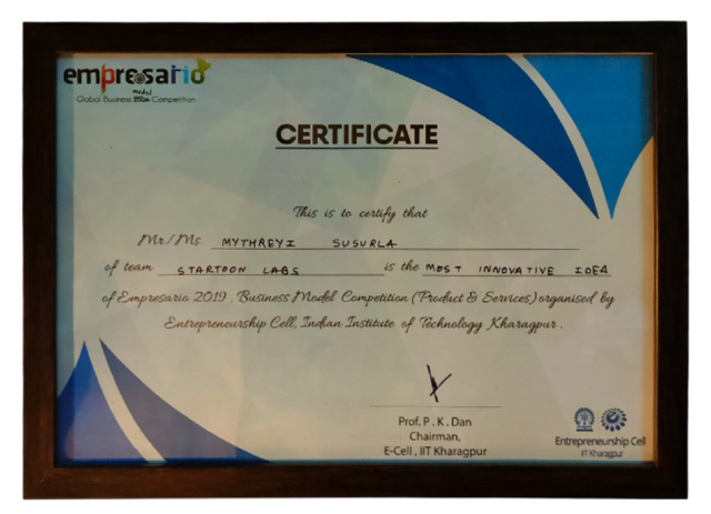 Most Innovative Idea – P&S Track award Empresario - IIT Kharagpur